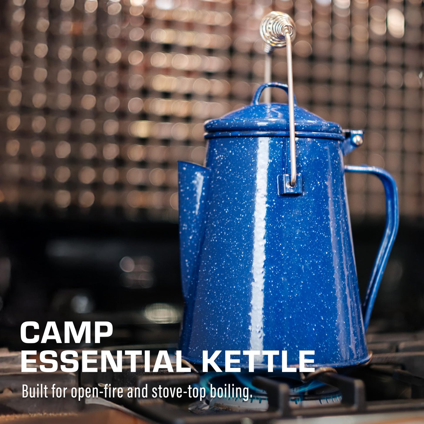 COLETTI Classic Camping Kettle 60 oz — Tea and Camp Kettle, NO Aluminum or Plastic, Ideal for Boiling Water [Blue Enamel]