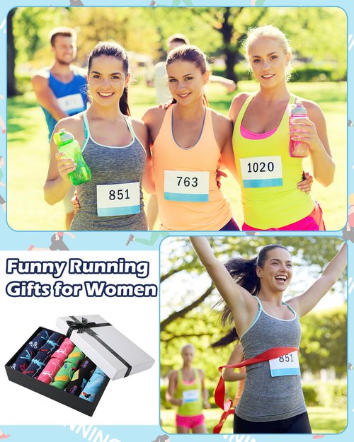 Glitopper 6 Pairs Funny Runner Socks for Women Novelty Running Socks Track and Field Gift for Women Spring Marathon Lover