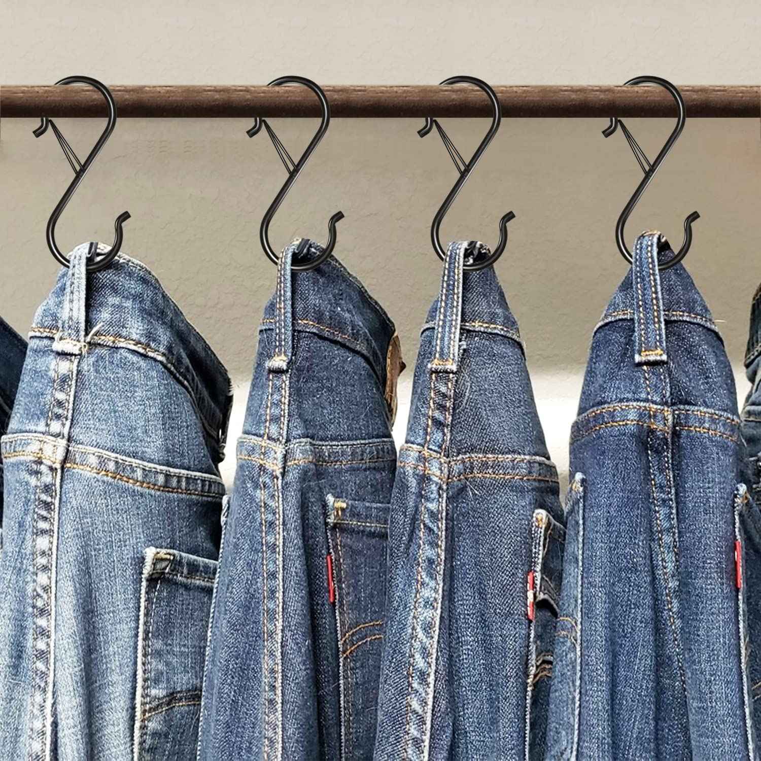 Waitkey 32 Pack S Hooks for Hanging, 3.5 inch Heavy Duty Metal S Hooks with Safety Buckle S Shaped Hooks Pot Rack Closet Hooks for Hanging Plants, Clothes, Kitchen Utensil, Pots, Pans, Bags (Black)