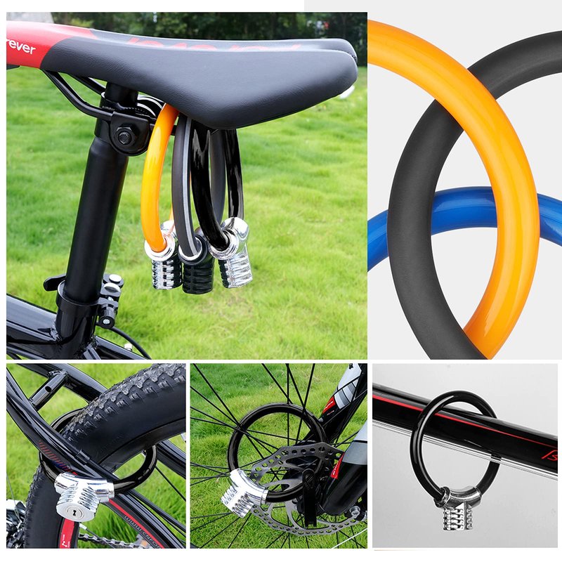 Bicycle Lock,Small Portable Ring Safety Anti-Theft Tamper Proof Shear Resistance Thickened Steel Cable Alloy,Apply to Mountain Bike Road Cycling Touring Foldable Bicycle(Orange)