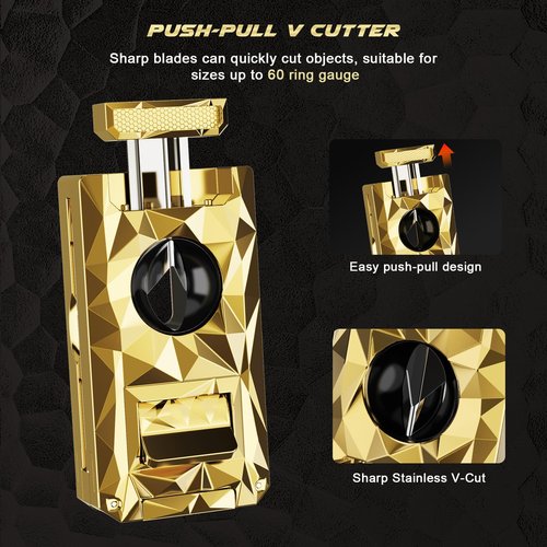 Triple Torch Lighter 5-in-1 with Cutter, Punch, Holder, Draw Enhancer Tool, Windproof Jet Flames, Gifts for Men, Multi-Functional Accessories, Butane Refillable All-in-1 Lighter for Travel, Outdoors