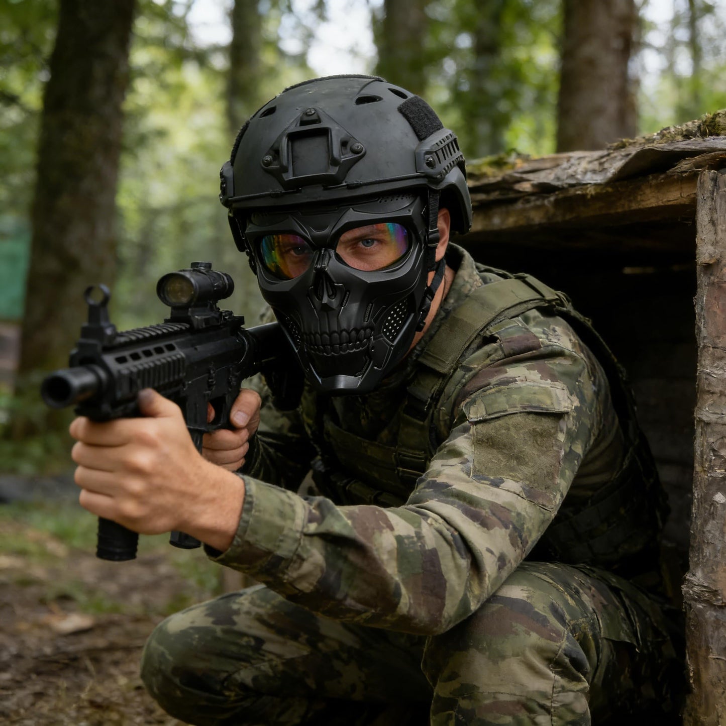 Airsoft Mask Full Face with HD Goggle Skull Skeleton Paintball Mask for Halloween Cosplay Paintball Game Props Party Tactical Mask