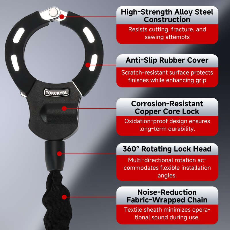 TOKCKYBL Heavy Duty Electric Scooter Lock with Scooter Bag - 8mm Anti-Theft Chain Lock, 94cm Weatherproof Security for E-Scooters, E-Bikes, Motorcycles