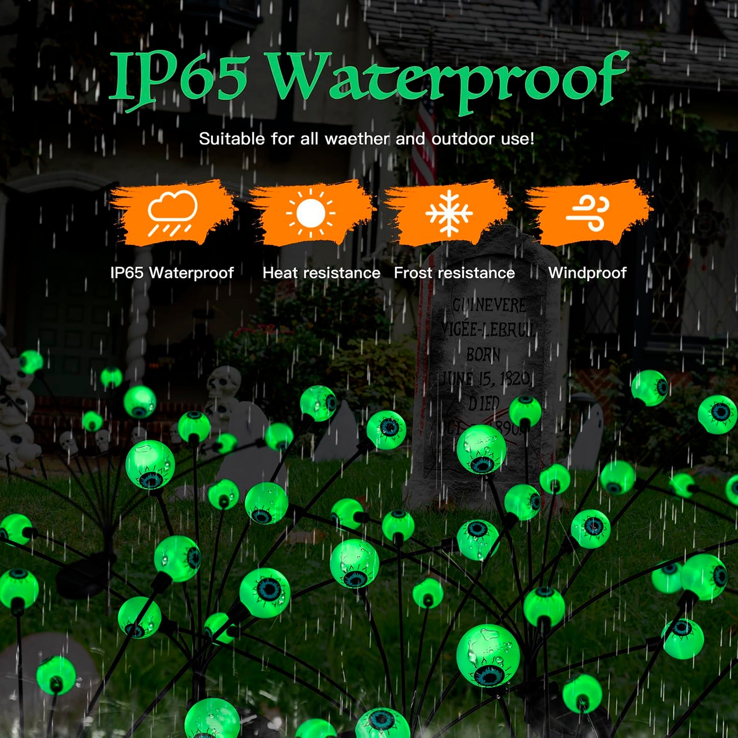 Halloween Decorations Outdoor, Flumy 4 Pack 32LED Solar Eyeball Lights, Scary Decor Lights Waterproof, for Backyard Landscape Lawn Solar Lightning, Garden Pathway Halloween Party Yard Patio