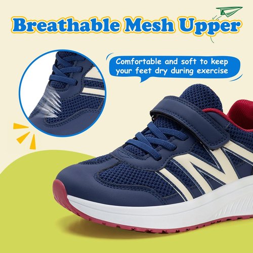Geococcyx Boys Wide Toe Box Sneakers Girls Tennis Running Shoes Breathable Walking Trainers for Kids Deep Blue 12 Wide Little Kid