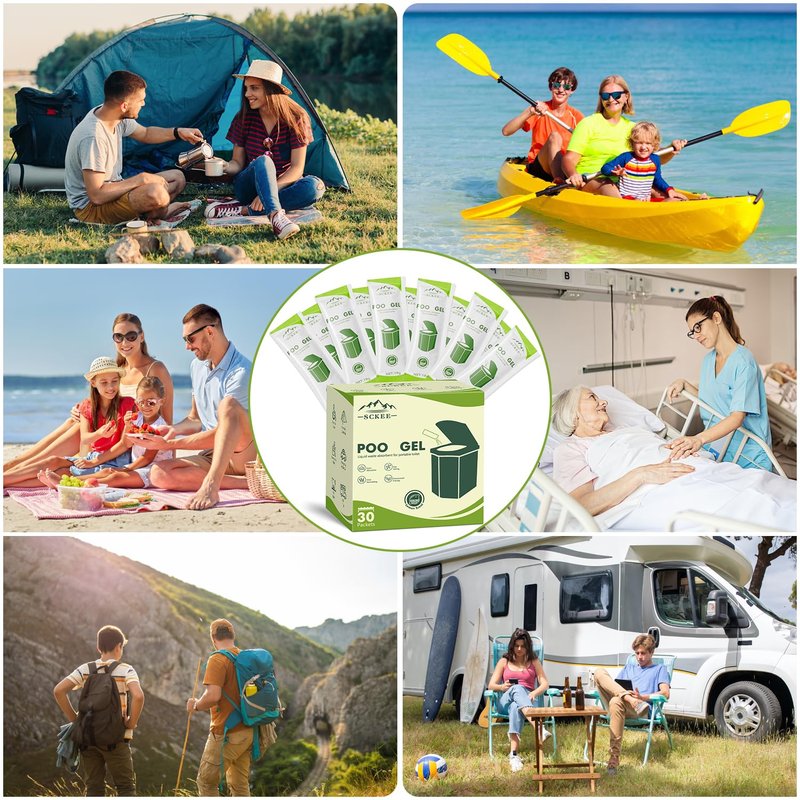 Sckee 30 Packets Poo Gel for Portable Toilet, Portable Toilet Powder Poo Urine Powder for Hiking, Car, Travel, Truck, RV, Boating, Road Trips, Outdoor Indoor Use