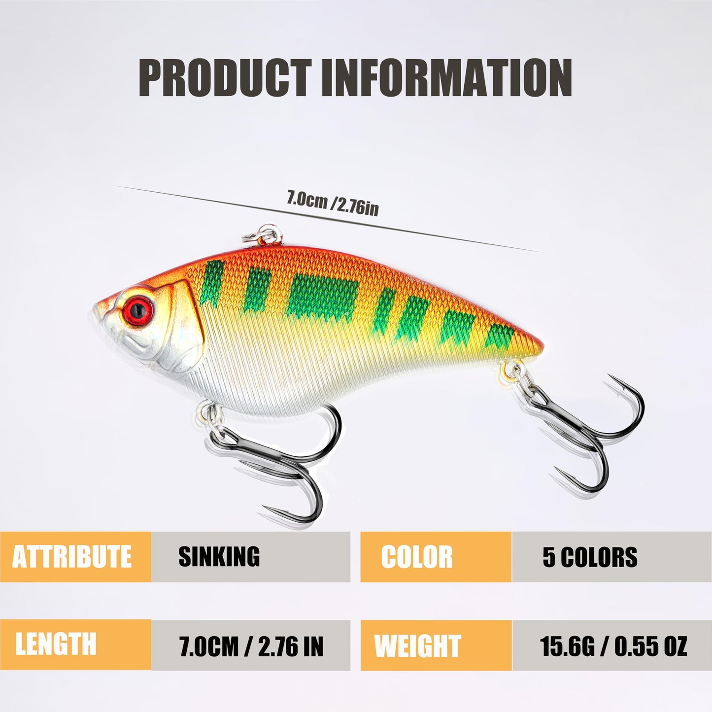 EXAURAFELIS Lipless Crankbait Fishing Lures Fishing Gear Vibration Lures VIB Lure with Treble Hook Swimbait FishingBait Sinking Lure for Bass Trout Walleye Redfish