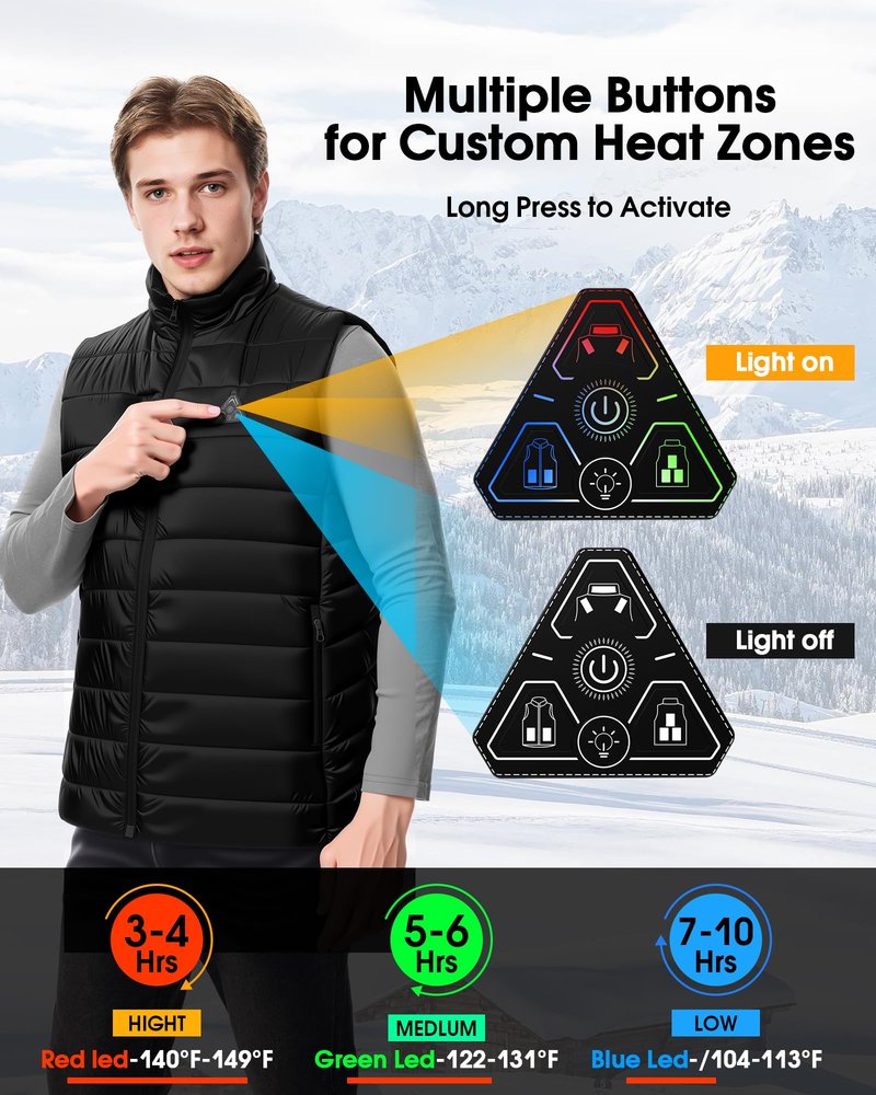 KAWELA Heated Vest for Men with Battery Pack Included, Rechargeable Electric Vest with 8 Heating Zones & 3 Temperature Settings for Hunting, Hiking, Outdoor (L,Black)