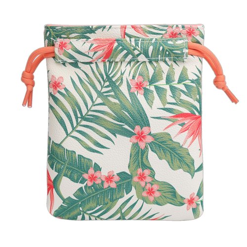 SHABIER Pu Leather Golf Pouch Bag with Drawstring Closure, Portable Golf Accessorie (Hawaiian-Style Flowers)