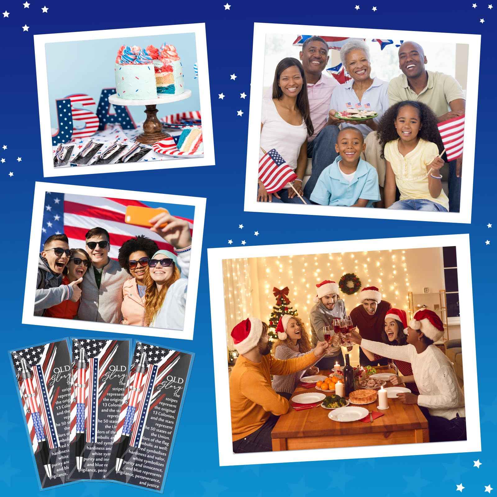 Sayglossy 180 Pcs Veterans Day Gifts American Flag Ballpoint Pens Red White Blue Patriotic Stars Stripes Stationery Gift Silicone Wristband Bookmarks for Patriot Memorial Heroes Supplies