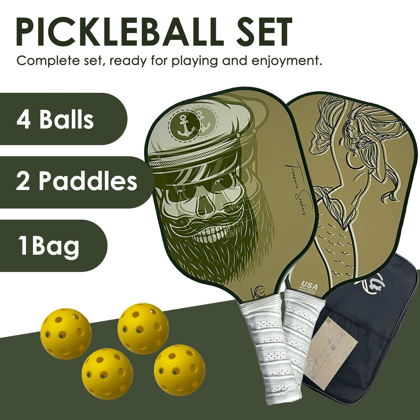 KC SMASH Pickleball Paddle Set of 2 – USAPA Approved, Beginner & Intermediate Friendly, Ultra-Comfort Grip, Includes Balls & Carry Bag