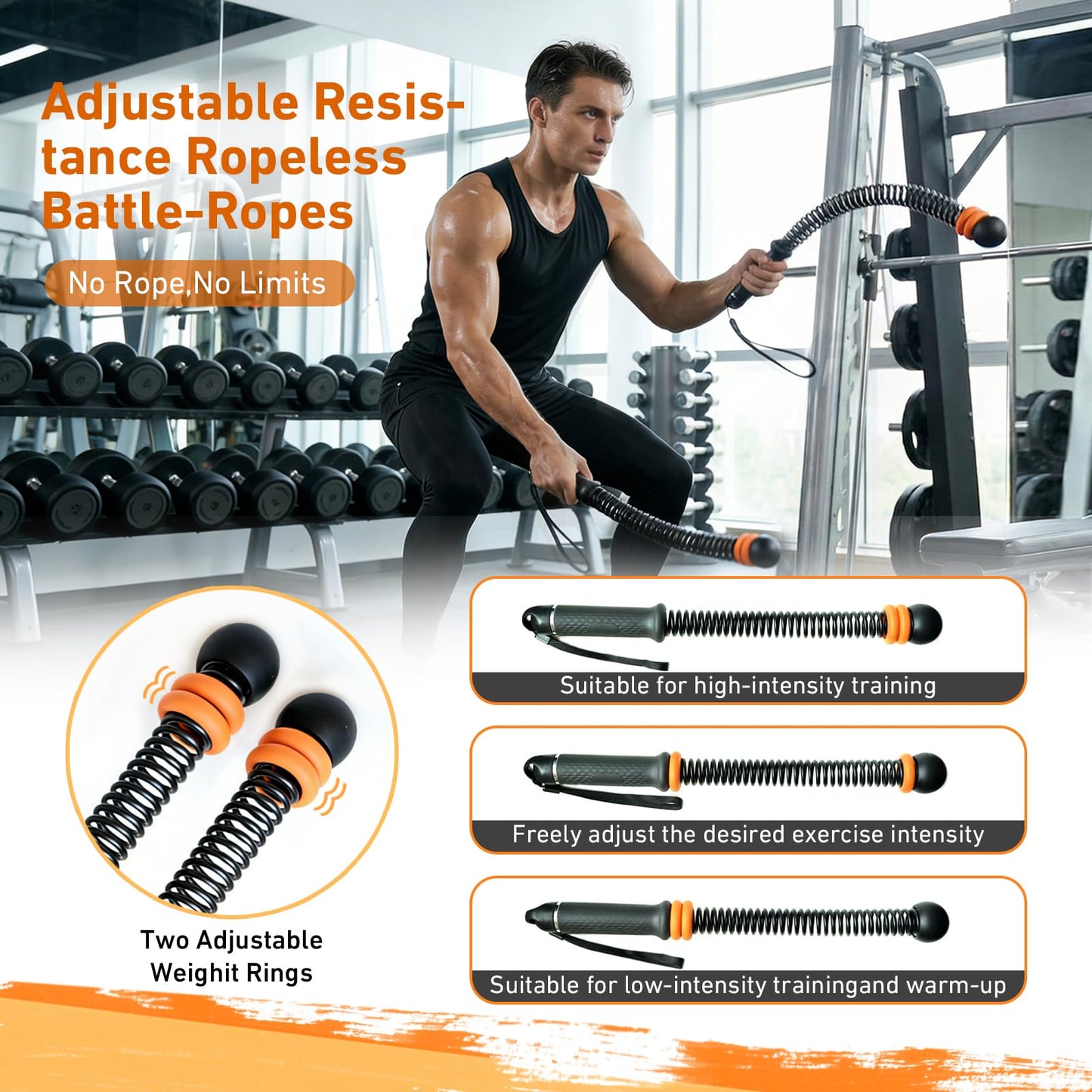 ZestKiidek Weighted Ropeless Battle Ropes, Adjustable Cordless Resistance Training Rope, Portable Home Gym Fitness Equipment for HIIT, Cardio & Strength Training, Low Noise Workout for Men and Women