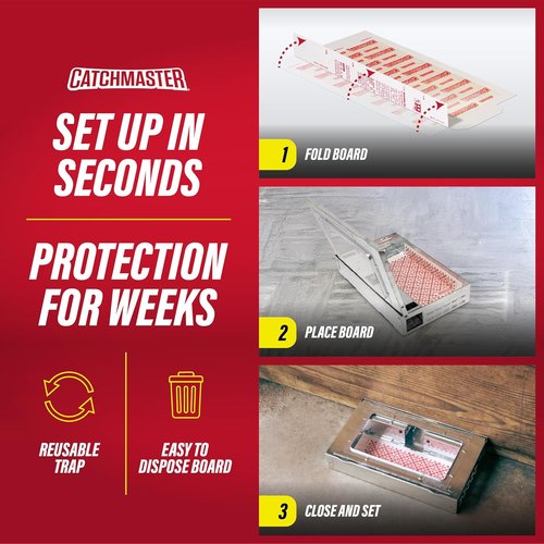 Catchmaster Multi-Catch Mouse Trap - Humane Indoor Pest Control | 3-Pack with Replaceable Glue Boards