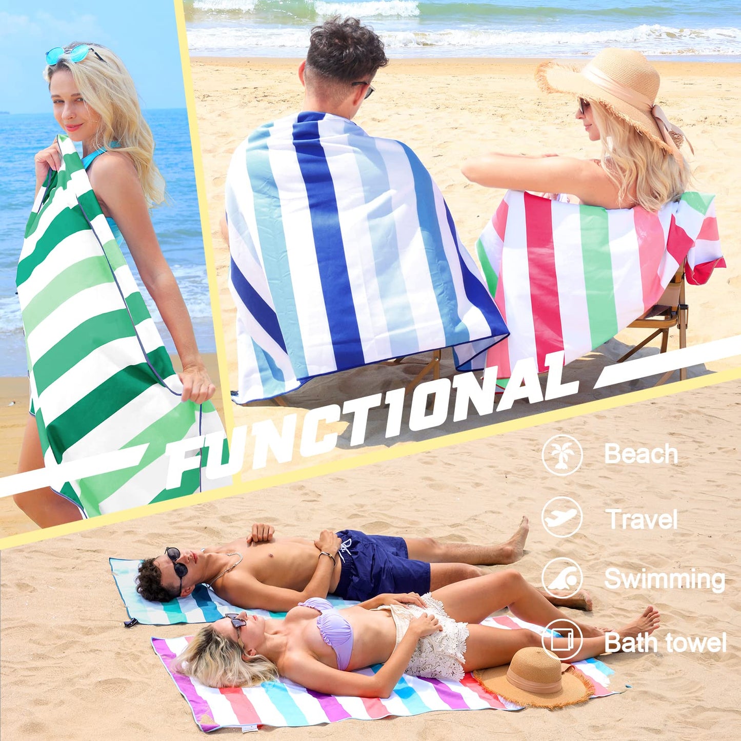 Exclusivo Mezcla Microfiber Quick Dry Beach Towel, Oversized Lightweight Sandfree Pool Towel for Swimming Camping Travel with Bag (Multicolor, 35x70 Inches)