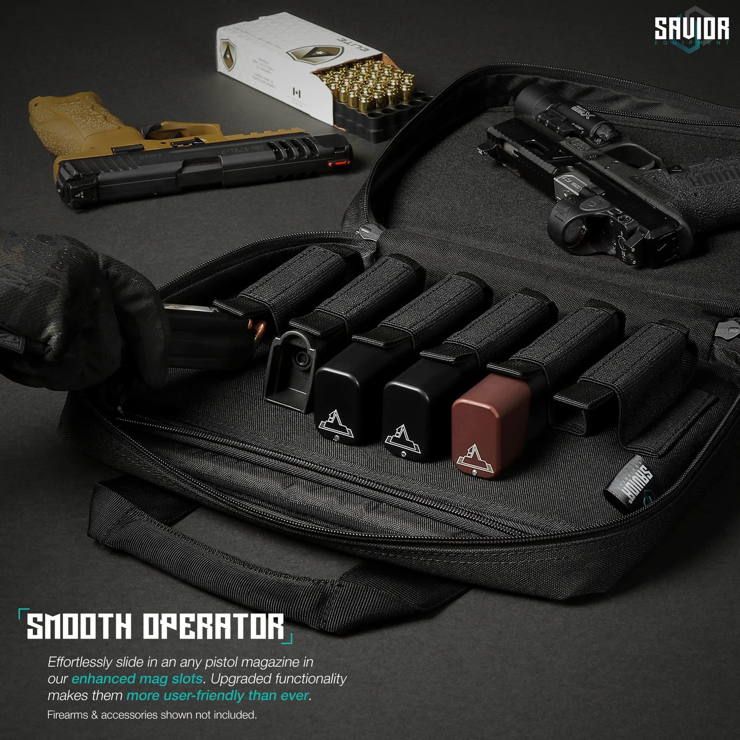 Savior Equipment Specialist Series Tactical Double Scoped Handgun Firearm Case Pistol Bag For Outdoor Hunting Shooting Range, Lockable Compartment