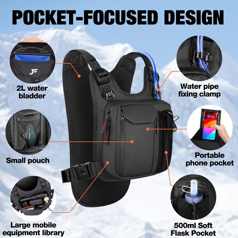 JXFUKAL Running Vest, Lightweight Hydration Backpack with 2L Water Bladder, Reflective Hydration Pack, Tactical Chest Pack Bag for Hiking Running Cycling Marathon for Women Men