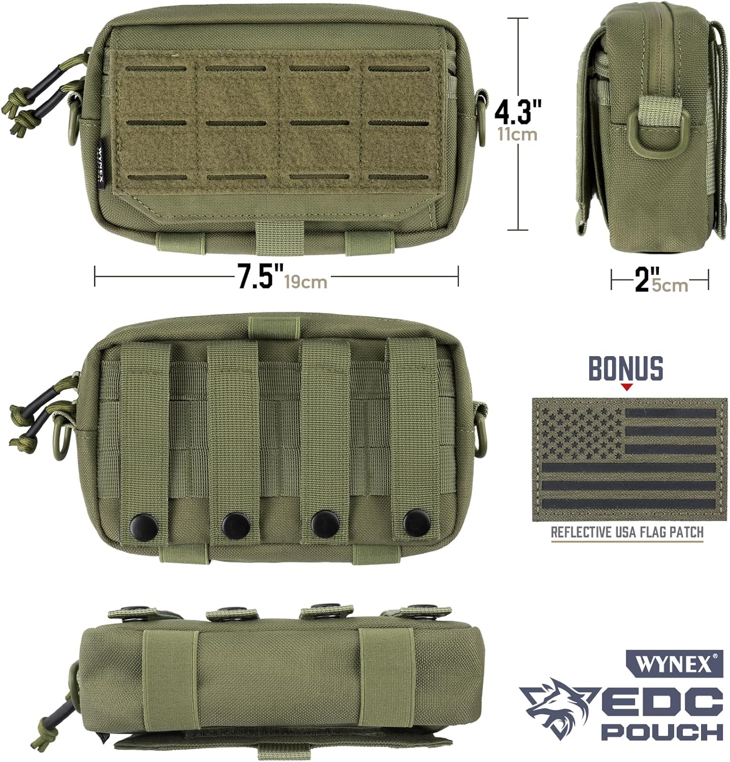 WYNEX Tactical Molle Admin Pouch - Utility EDC Bag with Laser Cut Design & American Flag | Versatile Size