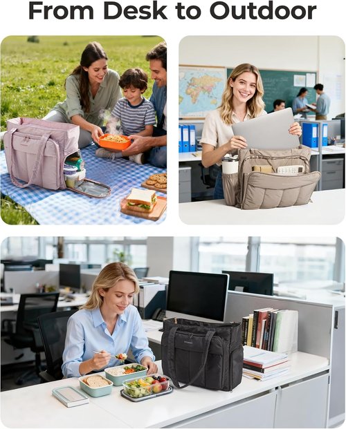 BAGSMART Tote Bag - Insulated Compartment Teacher Tote | Large Puffer Handbag for Work