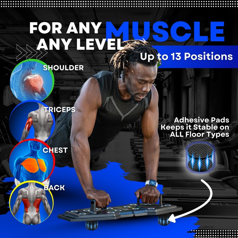 Push Up Board for Full Body Workout - Versatile Home Workout Equipment with QR Code Guided Workouts, Sweat Resistant Handles, Resistance Bands, Perfect for Beginners to Pros - L&C Exercise Essentials