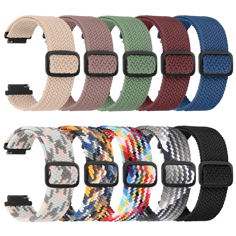 DKGKOO 10 Pack Braided Stretchy Adjustable Straps Compatible for 16mm 18mm Quick Release Bands for Women Men,Sport Elastic Nylon Cloth Wristbands