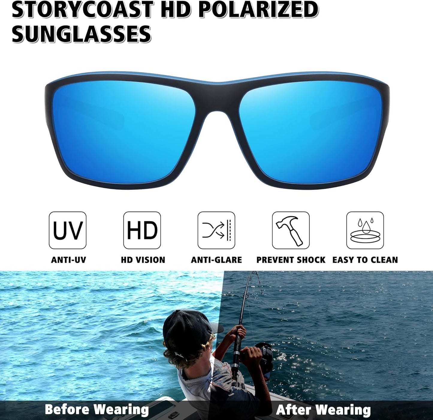 STORYCOAST Polarized Sports Sunglasses - Unbreakable Frame for Cycling, Fishing & Driving