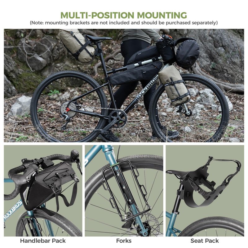 QUNATURE Bike Front Fork Bag Waterproof 3L/6L/12L, Ultralight with Side Zipper & Quick-Compress Roll System, Fully-Taped TPU Nylon, Mount on Fork/Handlebar/Rack for MTB Road Bike, Black Medium