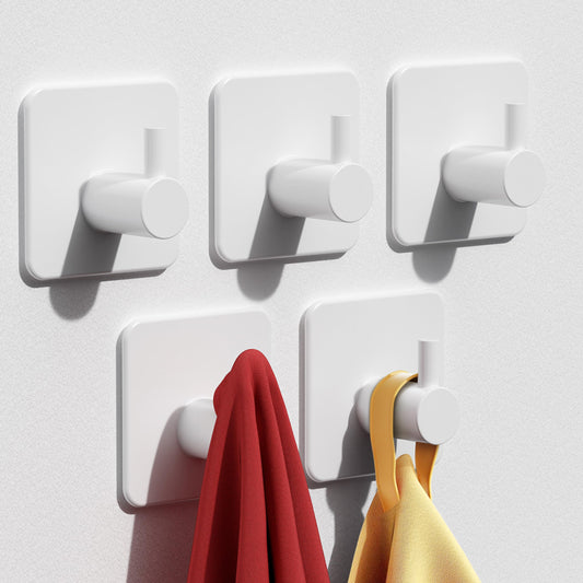 Adhesive Hooks Heavy Duty 30lb(Max) Wall Hooks, 5 Pack Self Adhesive Damage Free Towel Rack, Stainless Steel for Coat Robe, Waterproof Oilproof Rustproof for Bathroom Shower Kitchen Office