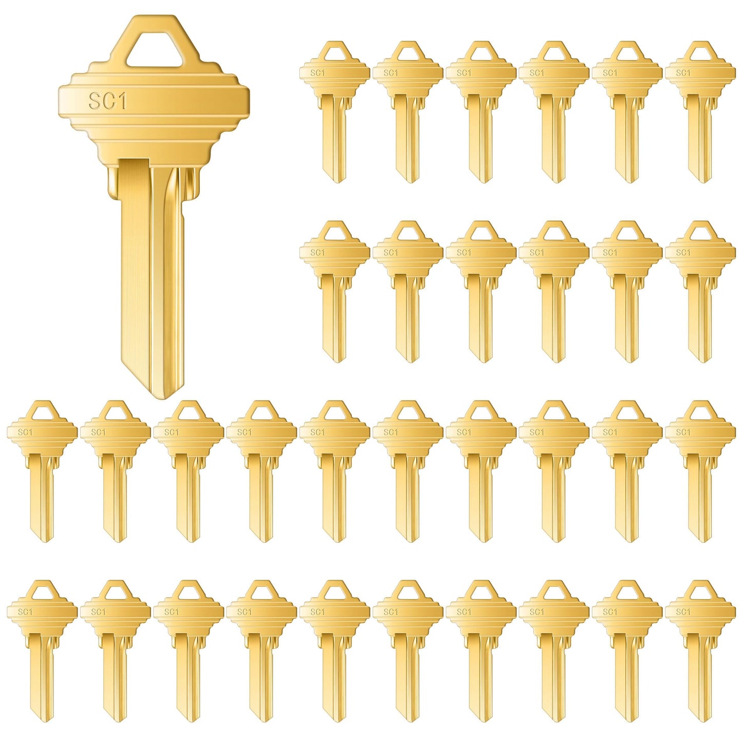 Lesnala 32pcs Uncut Blank Keys Bulk for House Door Lock Replacement Universal Kwikset Brass Finish Golden SC1