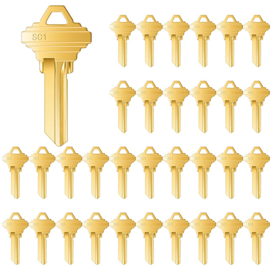 Lesnala 32pcs Uncut Blank Keys Bulk for House Door Lock Replacement Universal Kwikset Brass Finish Golden SC1