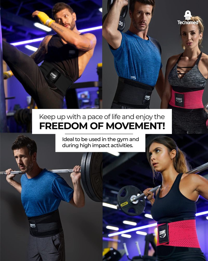 Tecnomed Back Support Belt for Men and Women - Waist Lumbar Support Lower Back Brace for Sciatica Lower Back Pain Relief (Black, XX-Large)
