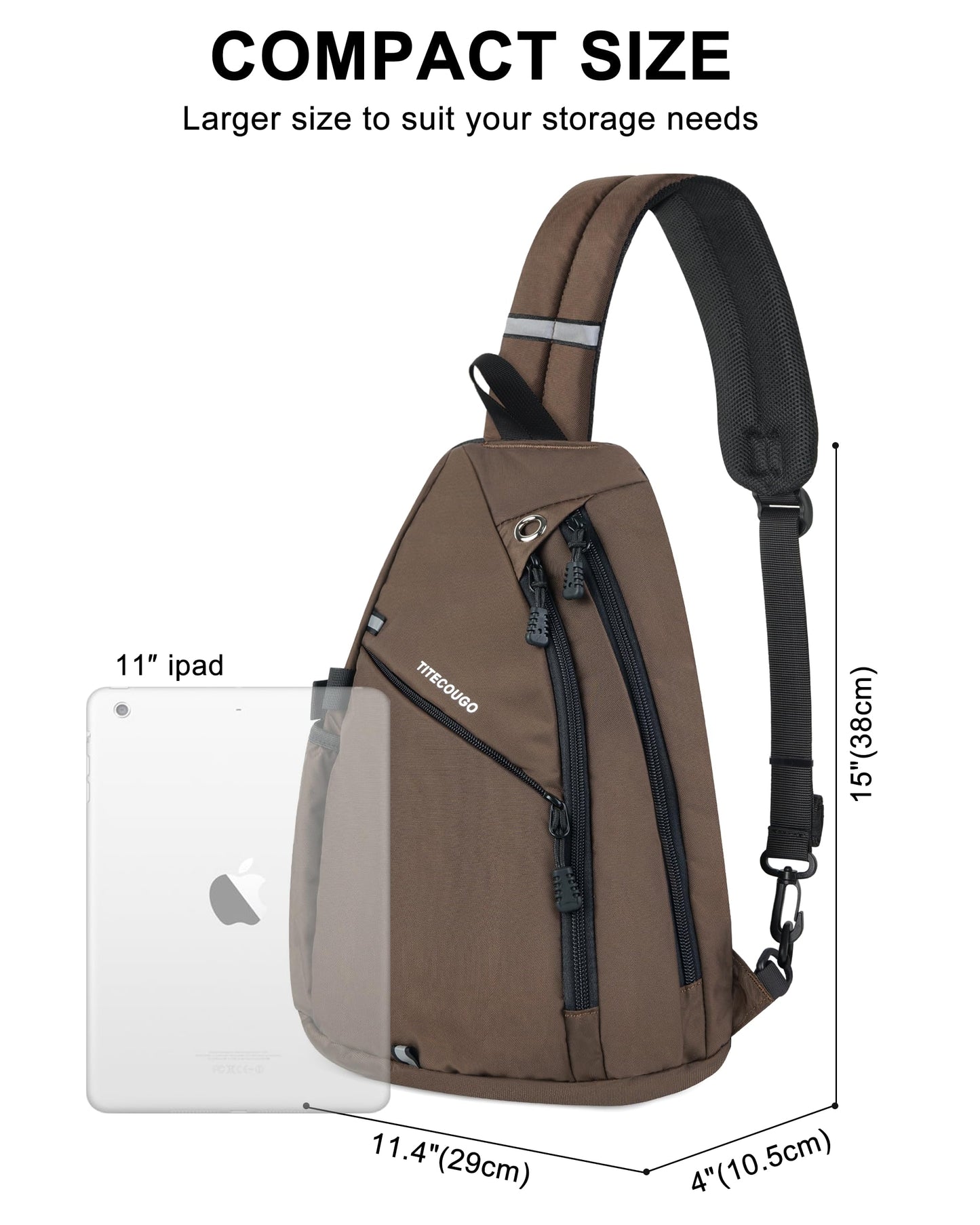 TITECOUGO Sling Backpack Travel Shoulder Bag Lightweight Chest Daypack One Strap Crossbody Bags Camp Day Packs for Women and Men Hiking Accessories Large Coffee