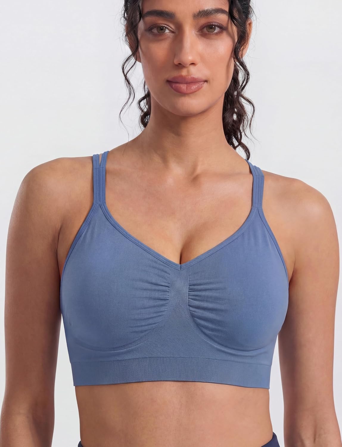 WANAYOU Sports Bras for Women - Strappy Cross Back Design | Padded Medium Support for Yoga & Gym (3 Pack)