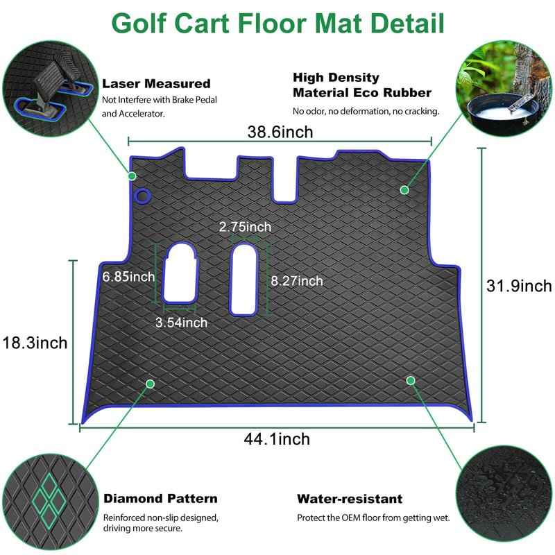 LEAPGOMAX EZGO RXV Floor Mat, Full Coverage Golf Cart Floor Liner Mat Replacement for EZGO RXV (2008-2022) & 2Five (2009+) Non-Slip&Easy to Clean-Blue Trim