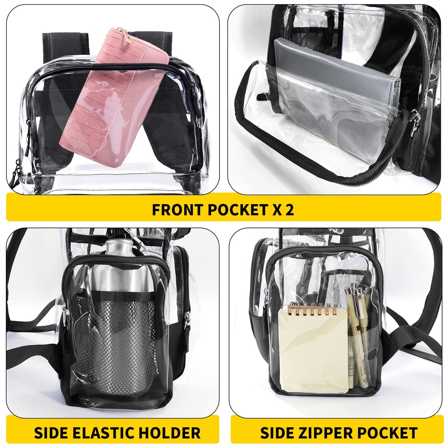Vorspack Heavy Duty Clear Backpack, Extra Large Transparent Bookbag, Black