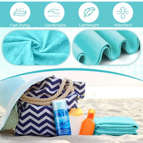 SmoothNovelty 2 Pack Swim Chamois Towel Water Absorbent Quick Dry Towel Shammy Chamois Cloth for Swimming Car Drying Diving Water Sports Beach Shower Pool Swimmer Gift(Blue, Aqua,13 x 17 Inch)