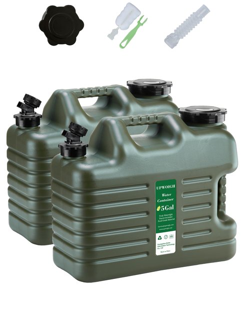 UPWOIGH 5 Gallon Water Jug Set of 2, Camping Water Container, Truly No Leakage Water Storage, Large Military Green Water Tank,BPA Free Portable Emergency Overlanding Gear for Outdoors Hiking