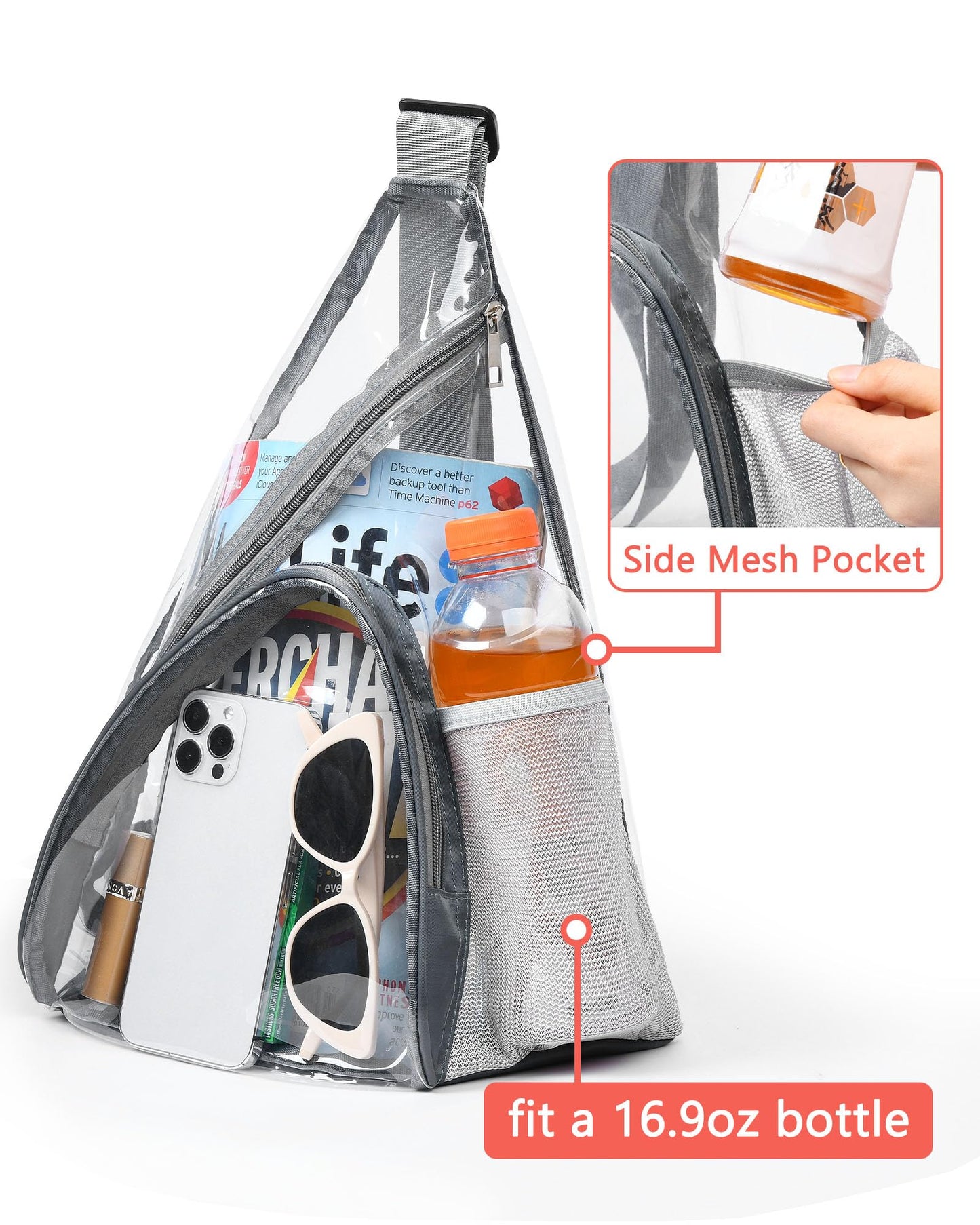 HULISEN Clear Sling Bag, Clear Bag Stadium Approved, Transparent Shoulder Crossbody Backpack Chest Casual Daypack