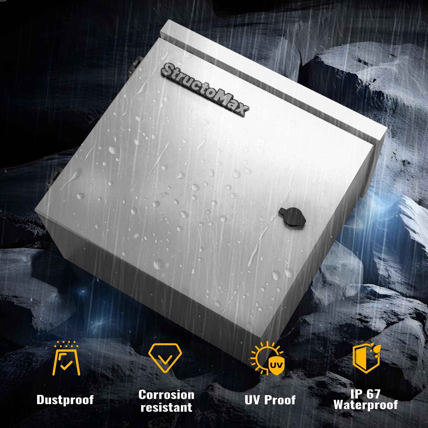 StructoMax Steel Electrical Box, 16"x12"x6" Steel Enclosure, IP67 Waterproof & Rust-Resistant, Outdoor/Indoor Electrical Junction Box with Mounting Plate for Wall/Pole Mount