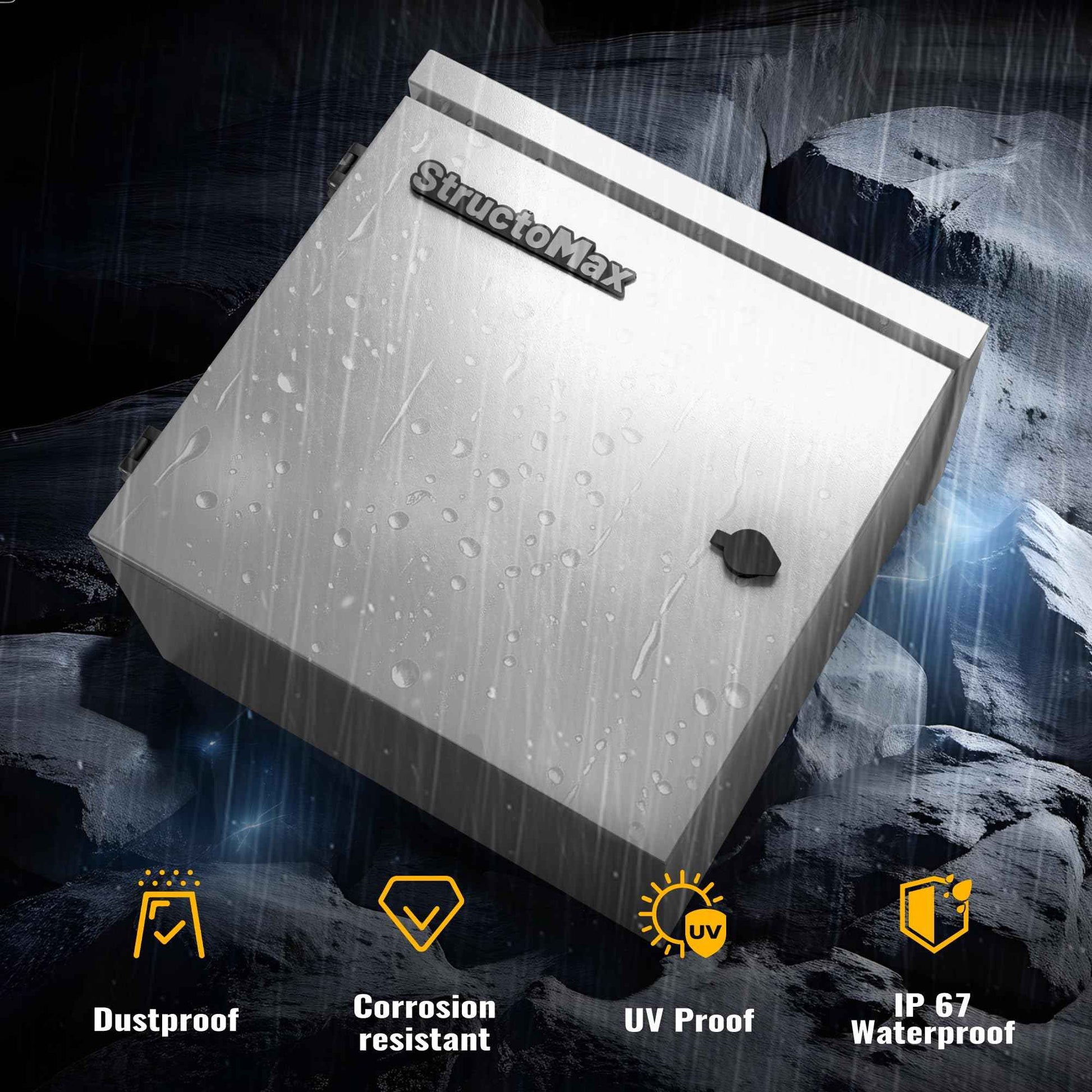 StructoMax Steel Electrical Box, 16"x12"x6" Steel Enclosure, IP67 Waterproof & Rust-Resistant, Outdoor/Indoor Electrical Junction Box with Mounting Plate for Wall/Pole Mount