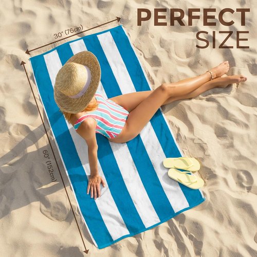 Cabana Stripe Beach & Pool Towels - Soft, Absorbent Eco-Friendly Terry & Velour | 6 Pack, 30in x 60in