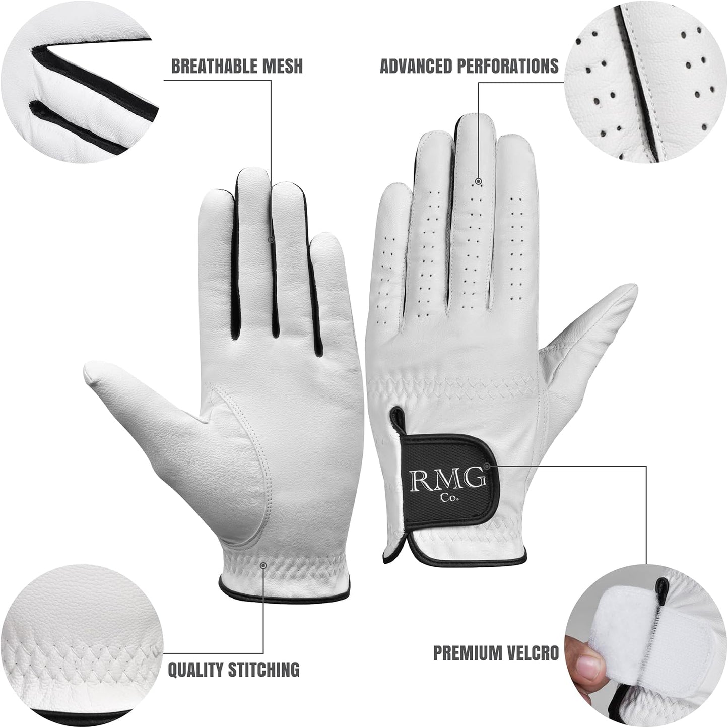 Skiennix Premium Leather Golf Glove - Classic White for Men | Left & Right Hand Options
