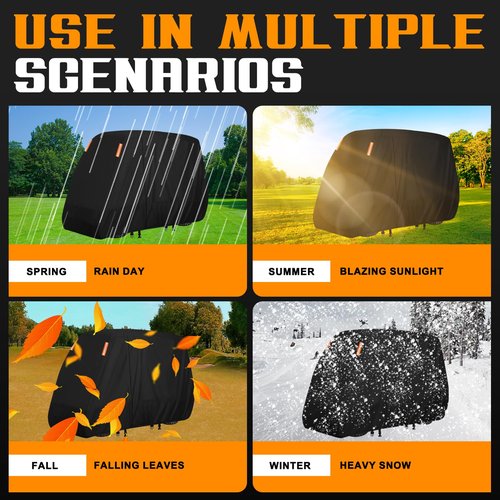Golf Cart Cover 2/4 Passenger,Waterproof Outdoor Golf Cart Covers Extended Roof Heavy Duty Weatherproof Universal Fits for Club Car,EZGO,Yamaha,Cushman, Evolution,Kandi,Tomberlin-115Lx52Wx66H Inch