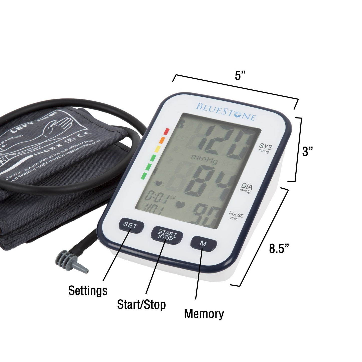 Bluestone Automatic Blood Pressure Cuff - Electronic Digital Blood Pressure Cuff Wrist and Upper Arm Heart Monitor with LCD Screen - Personal Health Tracking Device for Hypertension
