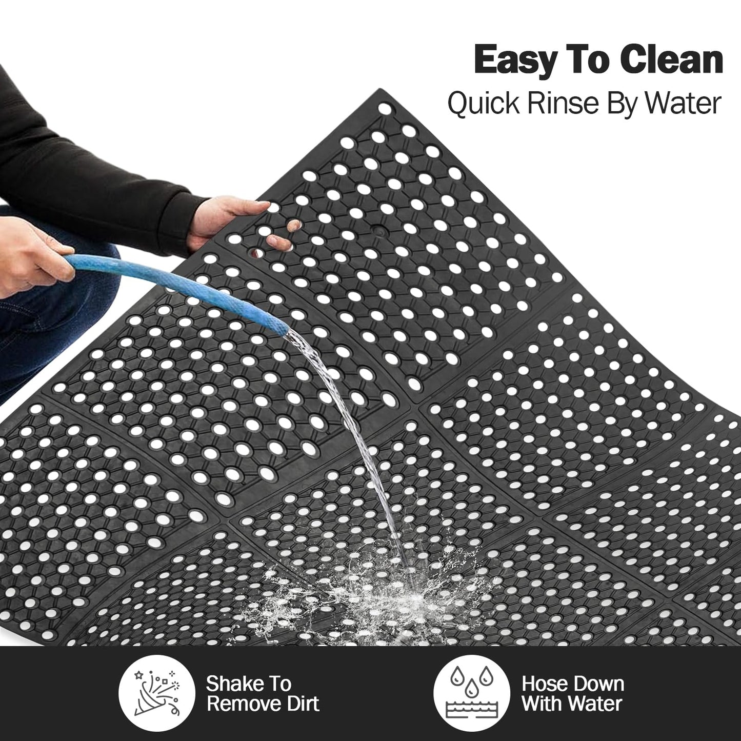 jxgzyy 83x35 Commercial Anti-Fatigue Drainage Rubber Matting Non-Slip Rubber Drainage Mat Commercial Kitchen Floor Mat Rubber Mat with Holes for Wet Area Use Black