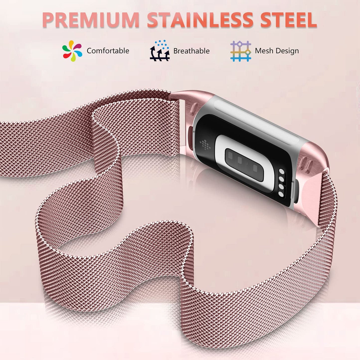JKD Compatible with Fitbit Charge 6 /Charge 5 Bands for Women Men, Adjustable Stainless Steel Metal Mesh Loop Replacement Straps for Fitbit Charge 6/Charge 5 Advanced Activity & Fitness Trackers