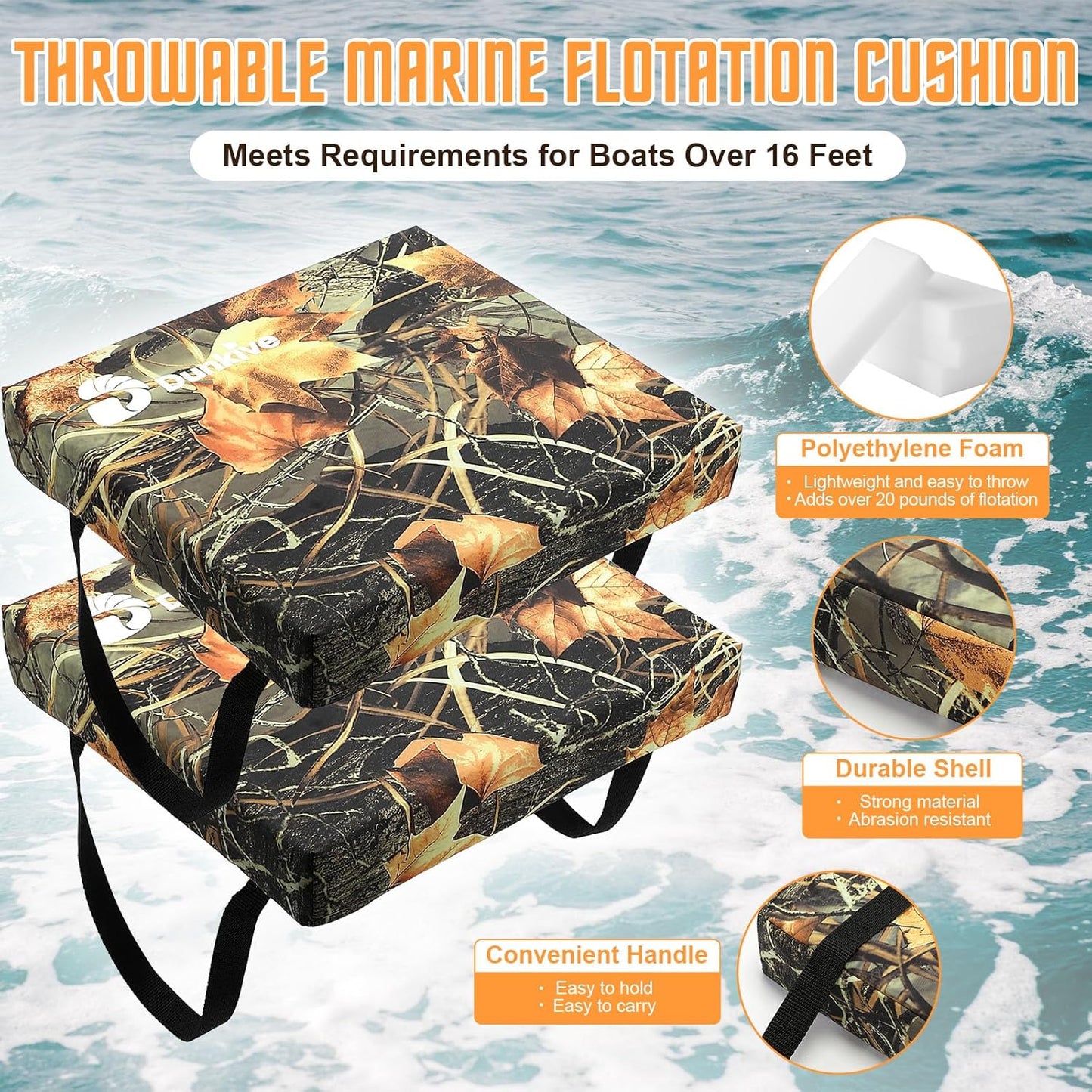 Skiennix Boat Throw Flotation Cushions - USCG Approved Emergency Life Preserver | 2 Pack Camouflage