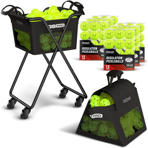 GoSports Pickleball and Tennis Ball Caddy with Wheels - Portable Cart Includes 72 USAPA Regulation Pickleballs