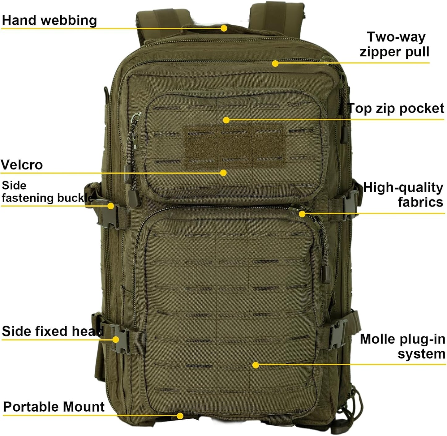 Skiennix 40L Tactical Military Backpack - Durable Assault Pack with Molle for Hiking | Green