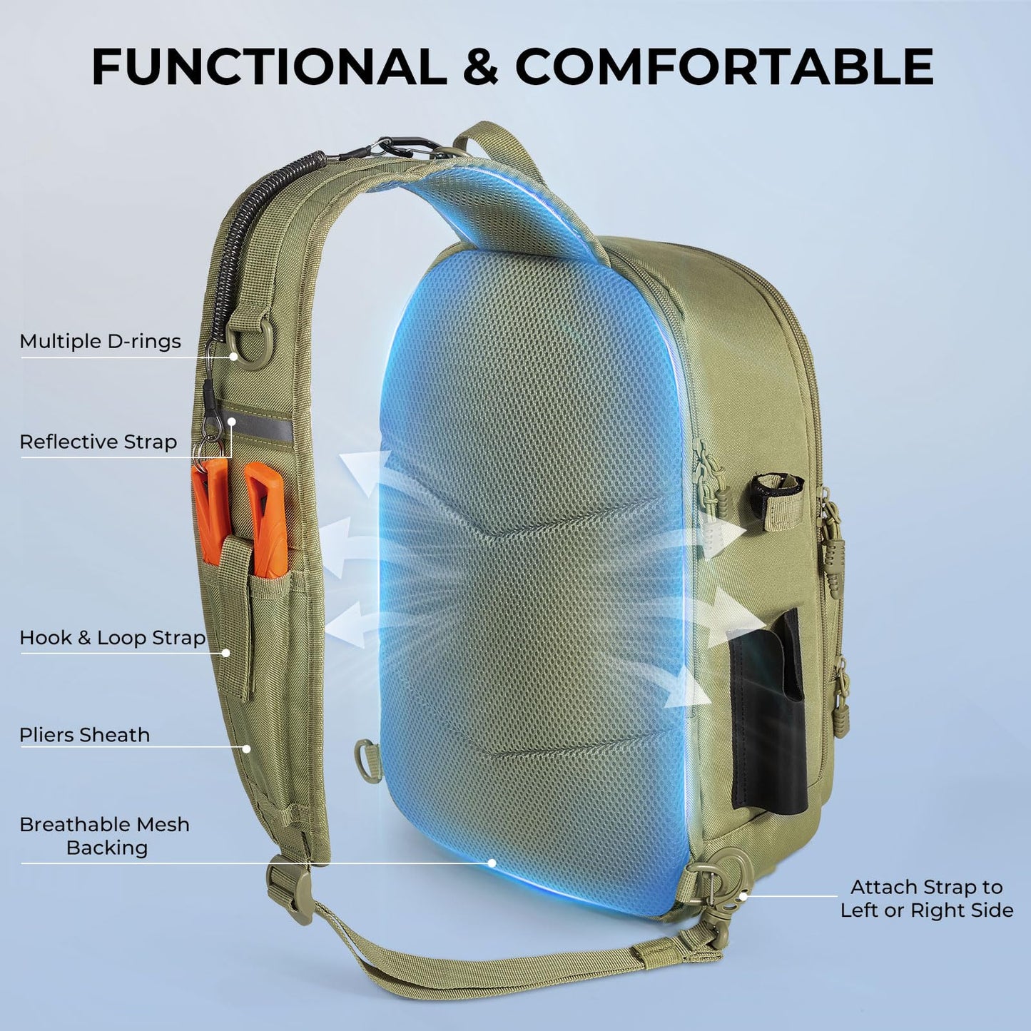 KastKing Karryall Sling Tackle Bag–Fishing Sling Pack,Fishing Backpack With Rod Holder,MOLLE System,Soft Bait & Gear Storage