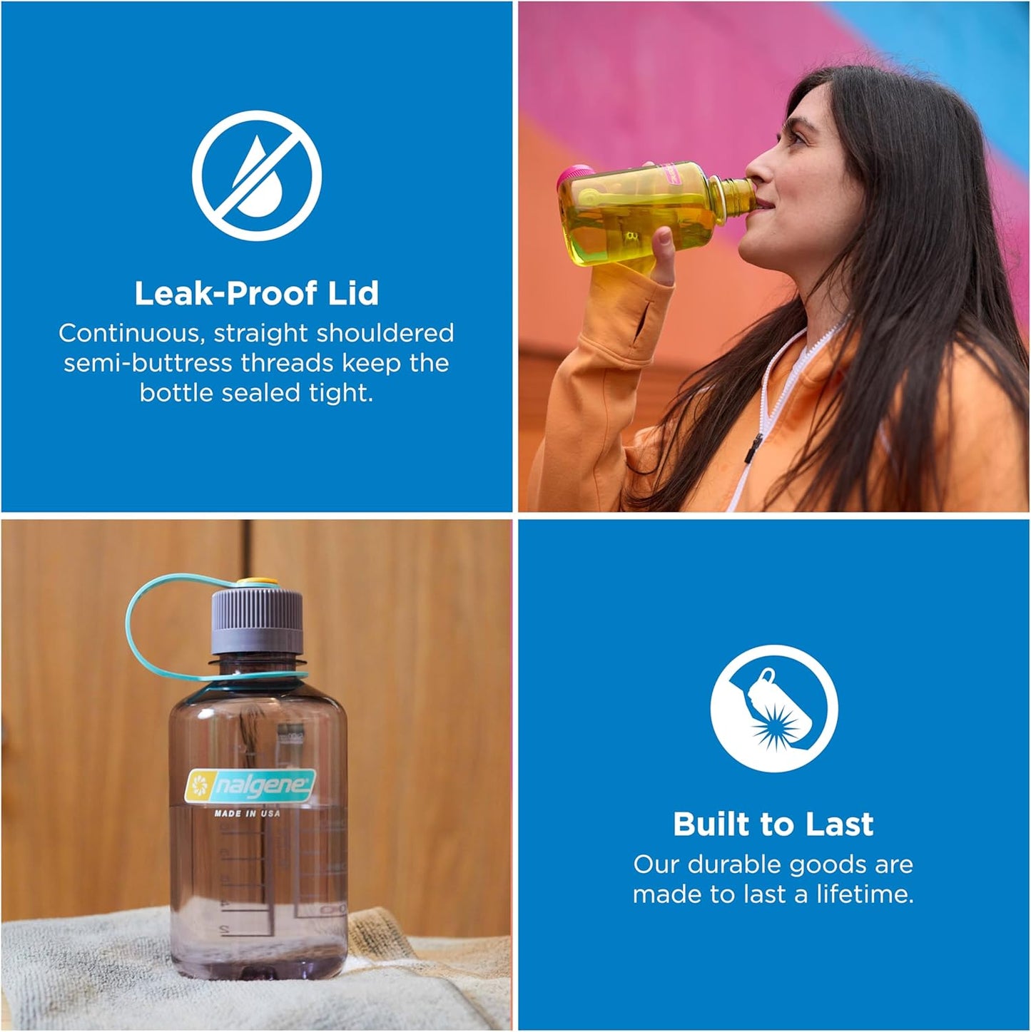 Nalgene 16 oz Narrow Mouth Water Bottle - BPA-Free, Durable & Leak-Proof, Lightweight Aubergine
